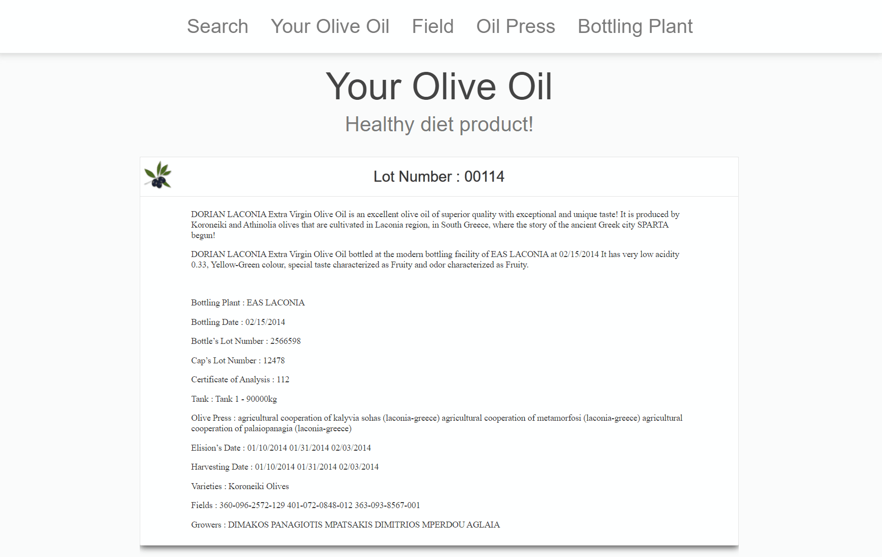 LOOTS-customer panel-Your-Olive-Oil-External-Food Traceability Software